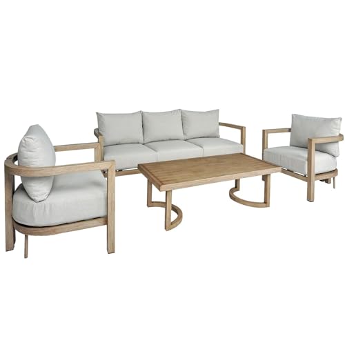 Sofa-Set, Couchtisch und 2 Sessel aus Aluminium in Beige und Natur, 39 x 39 x 46 cm von DRW