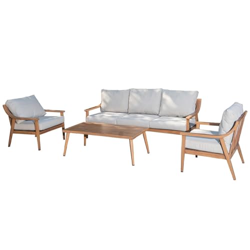 Sofa-Set Couchtisch und 2 Sessel aus Aluminium und Seil in Beige und Natur, 75 x 72 x 73/200 x 72 x 73/128 x 47 x 40 cm von DRW