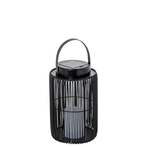 Solarlaterne für den Tisch oder den Boden aus Holz und schwarzem Metall mit LED-Kerze 17 x 17 x 38 cm von DRW