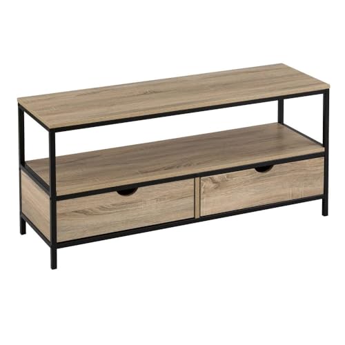 TV-Schrank mit 2 Einlegeböden und 2 Schubladen aus PB und Metall in Natur und Schwarz TV-Schrank mit 2 Einlegeböden und 2 Schubladen aus PB und Metall in Natur und Schwarz von DRW