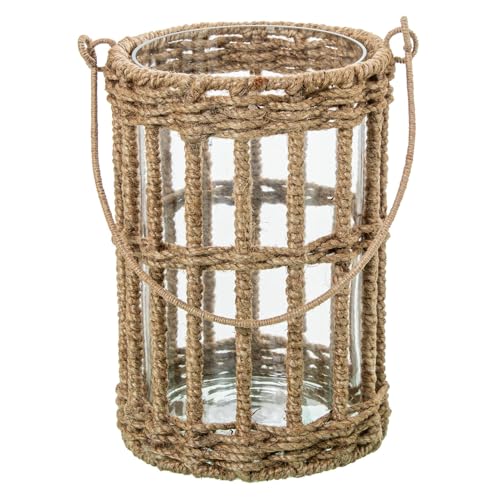 Teelichthalter aus Glas mit Kordel in Transparent und Natur, 15 x 15 x 22 cm Teelichthalter aus Glas mit Kordel in Transparent und Natur, 15 x 15 x 22 cm von DRW