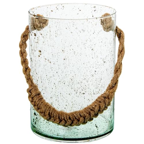 Teelichthalter aus Glas mit Seilgriff in Transparent und Natur, 16 x 16 x 24 cm Teelichthalter aus Glas mit Seilgriff in Transparent und Natur, 16 x 16 x 24 cm von DRW