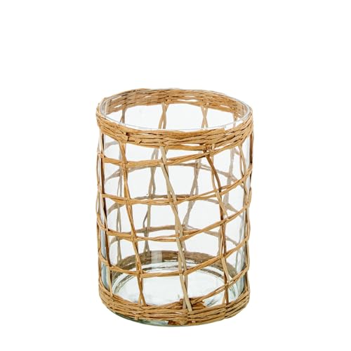Teelichthalter aus Glas mit Weide in Transparent und Natur, 11 x 11 x 15 cm Teelichthalter aus Glas mit Weide in Transparent und Natur, 11 x 11 x 15 cm von DRW
