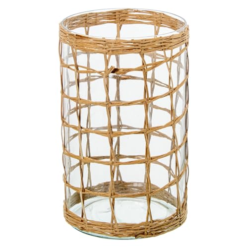 Teelichthalter aus Glas mit Weide in Transparent und Natur, 13 x 13 x 20 cm Teelichthalter aus Glas mit Weide in Transparent und Natur, 13 x 13 x 20 cm von DRW