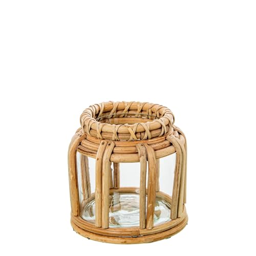 Teelichthalter aus Glas und Weide in Transparent und Natur, 17 x 17 x 16 cm von DRW