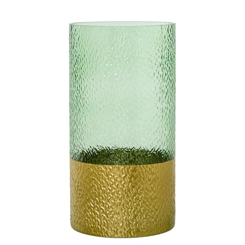 Tischvase, Glas, Grün und Gold, 15 x 15 x 30 cm Tischvase, Glas, Grün und Gold, 15 x 15 x 30 cm von DRW