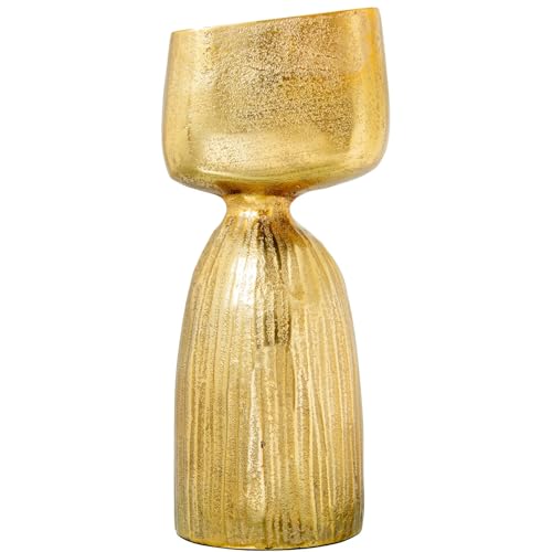 DRW Tischvase aus Aluminium in rauem Gold, 16 x 13 x 38 cm von DRW