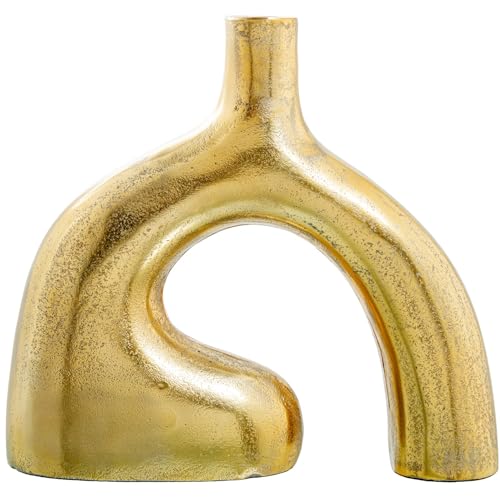 Tischvase aus Aluminium in rauem Gold, 31 x 8 x 34 cm von DRW