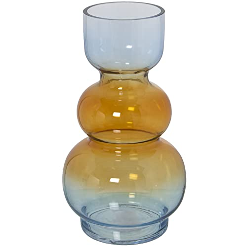 Tischvase aus Glas in Bernstein und Blau, 9 x 25 cm von DRW