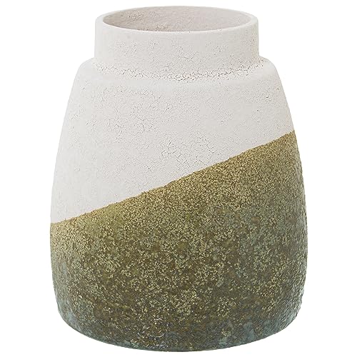 Tischvase aus Keramik in Beige und Grün, Sand-Textur, 16 x 20 cm, Mund 9 cm von DRW