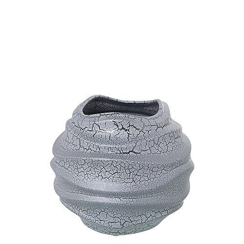 Tischvase aus Keramik in craquelé-grau und Silber, 26 x 23 cm, Mund 14 x 14 cm von DRW