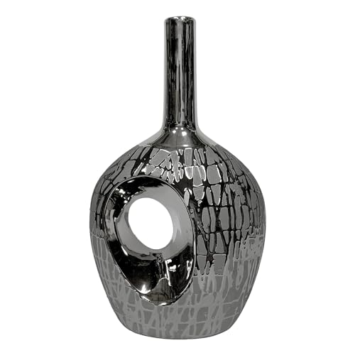 Tischvase aus Keramik mit Loch in Silber, 13 x 22 x 36 cm von DRW