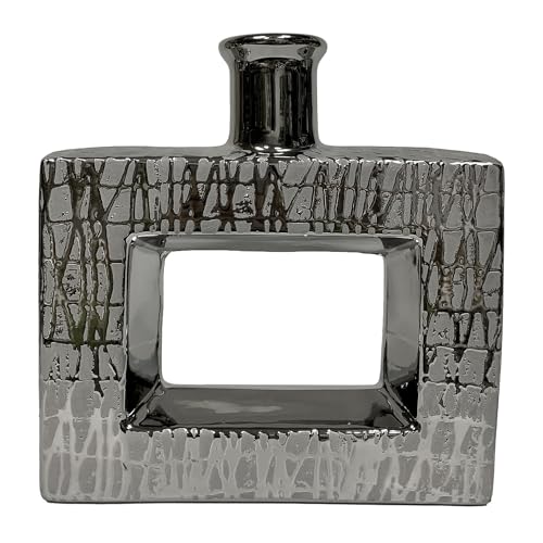Tischvase aus Keramik mit Loch in Silber, 6 x 24 x 24 cm Tischvase aus Keramik mit Loch in Silber, 6 x 24 x 24 cm von DRW