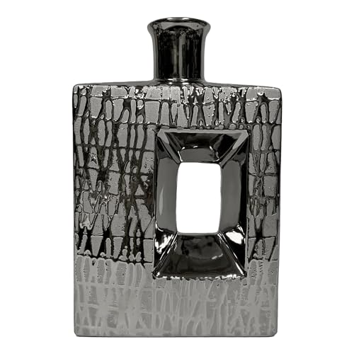 Tischvase aus Keramik mit Loch in Silber, 7 x 18 x 28 cm Tischvase aus Keramik mit Loch in Silber, 7 x 18 x 28 cm von DRW