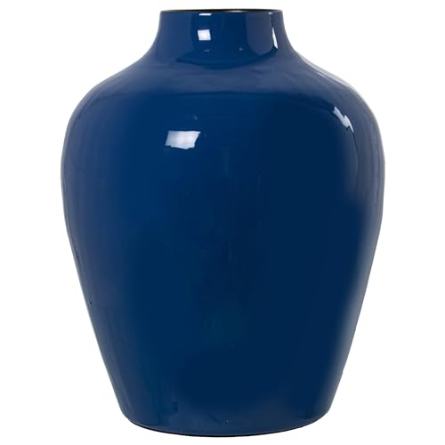 Tischvase aus emailliertem Metall, Blau, 21 x 21 x 28 cm von DRW