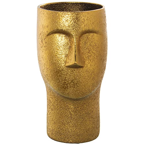 Tischvase mit Gesicht aus Keramik in Gold, 18 x 36 cm von DRW