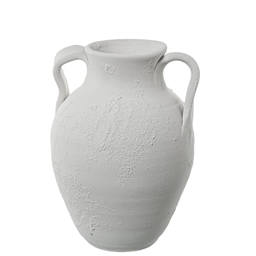Tischvase mit Keramikgriffen, Weiß und Grau, rustikal, 22 x 23 x 30 cm von DRW