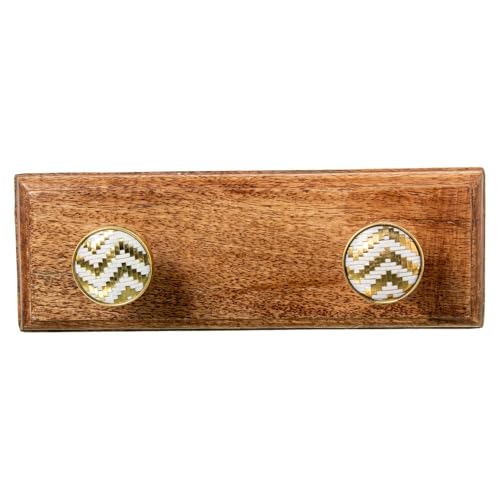 Wandgarderobe aus Holz mit 2 Metallhaken und in Natur, Weiß und Gold, 11 x 29 x 7 cm Wandgarderobe aus Holz mit 2 Metallhaken und in Natur, Weiß und Gold, 11 x 29 x 7 cm von DRW