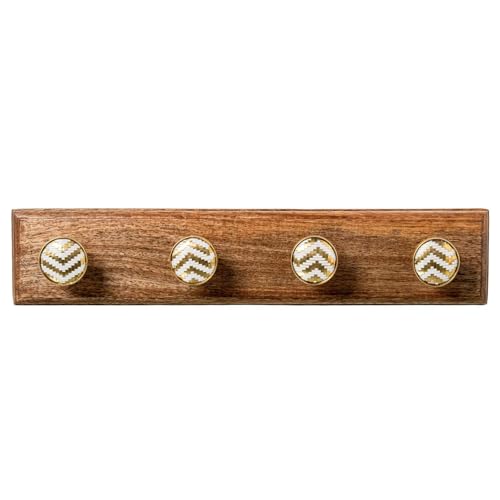 Wandgarderobe aus Holz mit 4 Haken aus Metall und in Natur, Weiß und Gold, 11 x 49 x 7 cm Wandgarderobe aus Holz mit 4 Haken aus Metall und in Natur, Weiß und Gold, 11 x 49 x 7 cm von DRW