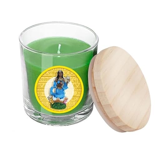 Yemaya grüne Kerze Glas Topf mit Deckel in Box mit Geschichte 7x7x8.5cm von DRW