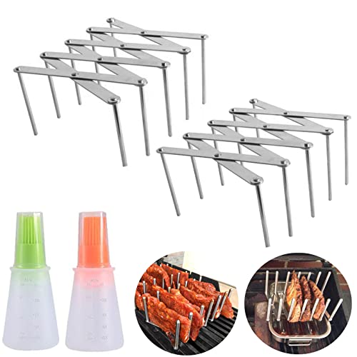 DRWhem 2 Stück Spareribs Halter Grill Topfdeckelhalter Deckelhalter Edelstahl Rippchenhalter Grillen Verstellbarer Rack Für Rippen Multifunktions Kochtopfdeckelhalter Platzsparend Topfdeckelhalter von DRWhem