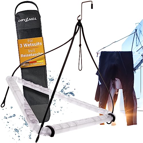 DRYANGL Bügel für Neoprenanzug, 3-Fach Wetsuit Hanger zum Trocknen von Neopren und Surf Accessoires bei Surfen, Wing Foil, Segeln und Wassersport. Entwickelt für Camping, Vanlife und Flugreise von DRYANGL