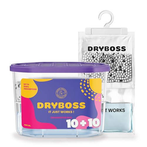 DRYBOSS Pack Duo 10 Trockenmittel-Beutel + 10 Entfeuchter-Boxen | Luftentfeuchter gegen Feuchtigkeit und Schimmel | Für Kleiderschrank, Schubladen, Bad, Keller, Auto | Silicagel Dehumidifier DRYBOSS Pack Duo 10 Trockenmittel-Beutel + 10 Entfeuchter-Boxen | Luftentfeuchter gegen Feuchtigkeit und Schimmel | Für Kleiderschrank, Schubladen, Bad, Keller, Auto | Silicagel Dehumidifier von DRYBOSS