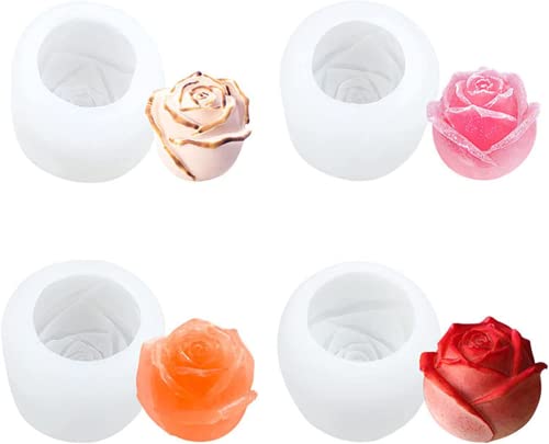 DRYEN 3D-Rosen-Silikonform, Eiswürfelform, 4 Stück, Eiswürfelform, Silikon, Rosenform, Eiscreme-Form, Blumen-Rosenform, Eiscreme-Ball-Maker von DRYEN