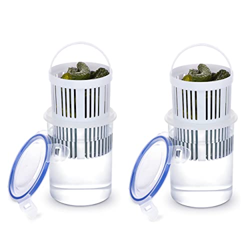 DRYFAL 2 Stück Gurken-Glas mit Siebeinsatz, Gurken-Aufbewahrungsbehälter mit auslaufsicherem und verriegeltem Deckel, Deli-Frischhaltebehälter, Gurkenhalter, Heber, Jalapenos-Glas von DRYFAL