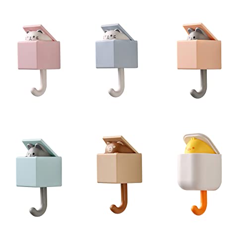 DRYFAL 6 Stück selbstklebende Schlüsselhalter für Wanddekoration, niedlicher Pop-Up-Haken, Smile Katze, Wand-Schlüsselhalter, kreativer dekorativer Katzen-Mantelhaken für Schlüssel, Handtuch von DRYFAL