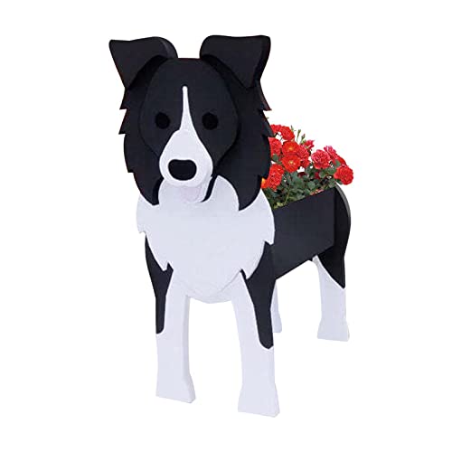 DRYFAL Border Collie Übertopf Pflanztopf, niedlicher Tierform, Cartoon-Übertopf Blumentöpfe für Outdoor-Gartendekoration, Holz-Corgi-Pflanzenbehälter, Büro, Heimdekoration, Geschenk von DRYFAL