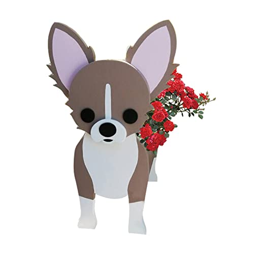 DRYFAL Chihuahua-Hunde-Pflanzgefäß, niedlicher Tierform, Cartoon-Pflanzgefäß, Blumentöpfe für den Außenbereich, Gartendekoration, Holz-Corgi-Pflanzenbehälter, Büro, Heimdekoration, Geschenk von DRYFAL