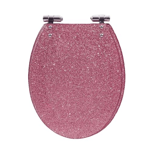 DRYFAL Glitter WC-Sitz, Motiv Glitter Toilettendeckel Mit Absenkautomatik Klodeckel Kunstharz, O Form Toilettensitz Mit Verstellbaren Scharnieren, 36 X 42 cm,Rosa von DRYFAL