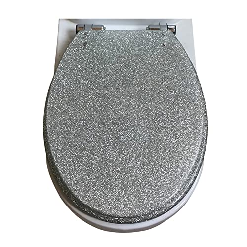 DRYFAL Glitter WC-Sitz, Motiv Glitter Toilettendeckel Mit Absenkautomatik Klodeckel Kunstharz, O Form Toilettensitz Mit Verstellbaren Scharnieren, 36 X 42 cm,Silber von DRYFAL