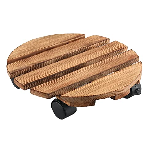 DRYFAL Pflanzenwagen, 30 cm Pflanzenwagen, Pflanzenständer, Pflanzenhalter, Räder, Pflanzenwagen, Pflanzenständer aus Holz mit Rädern, Strapazierfähiger Pflanzenroller mit Feststellbaren(Runden) von DRYFAL