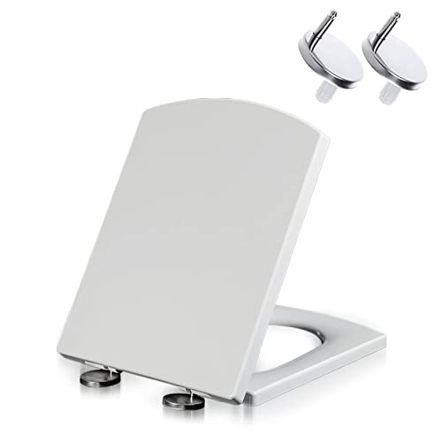 DRYFAL WC-Sitz Mit Absenkautomatik Eckig, Klodeckel Abnehmbarer Toilettensitz Aus PP, WC Deckel Soft-Close-Funktion, Toilettendeckel D Form Weiß,03B von DRYFAL