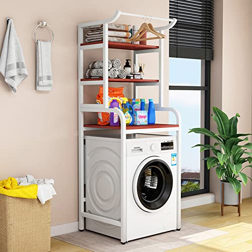DRYIC Waschmaschinen-Aufbewahrungsregal, bodenstehend, stanzfrei, geeignet für die Toilette, 3-lagiges Waschmaschinenregal, Badezimmer-Aufbewahrungsregal (Brown) von DRYIC