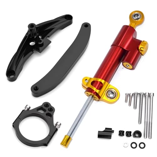 DRYIUBVF Kompatibel Mit Yamaha Für FZ1 2006–2015 Motorrad Dämpfer Lenkung Stabilisieren Montagehalterung Support Kit Teile Universelles Zubehör Lenkungsdämpfer Motorr(Red-Yellow) von DRYIUBVF
