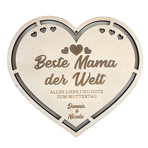 DRYSSON Geschenk zum Muttertag Herz Holz Beste Mama individuell personalisiert mit Spruch und Widmung für Muttertagsgeschenk Geburtstag von DRYSSON