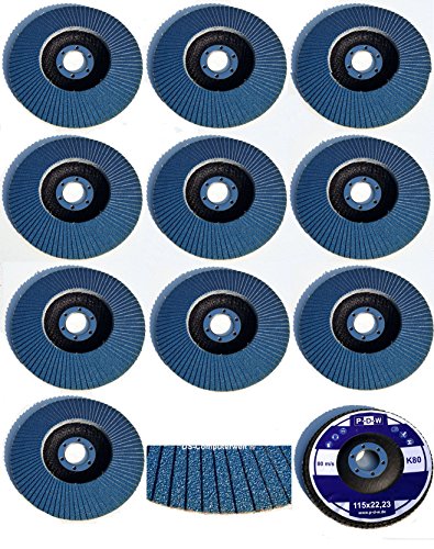 10 INOX Fächerscheiben Ø 115 mm x 22,23 mm Korn 80 Schleifscheiben Schleifmoppteller Edelstahl, blau von DS-Computerwelt