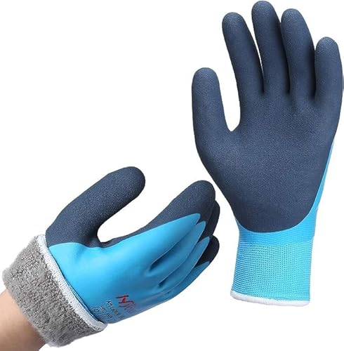 Arbeitshandschuhe Winter Wasserdicht - DS Safety Thermo Warme Winterhandschuh Montagehandschuhe Grip Winterarbeitshandschuhe Arbeit Doppelbeschichte Nylon Isolierte Handschuhe Blue Größe 10 / XL von DS Safety