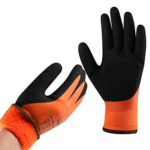 DS Safety Arbeitshandschuhe Winter Wasserdicht Thermo Warme Winterhandschuh Montagehandschuhe Grip Winterarbeitshandschuhe Arbeit Doppelbeschichte Nylon Isolierte Handschuhe Orange Größe 10 / XL von DS Safety