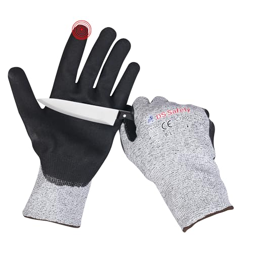 DS Safety Nitrilbeschichtung Schnittschutz Handschuhe Handschutz für Schneiden Arbeitshandschuhe Level 5 Grau 12 Paare Größe：8/M von DS Safety