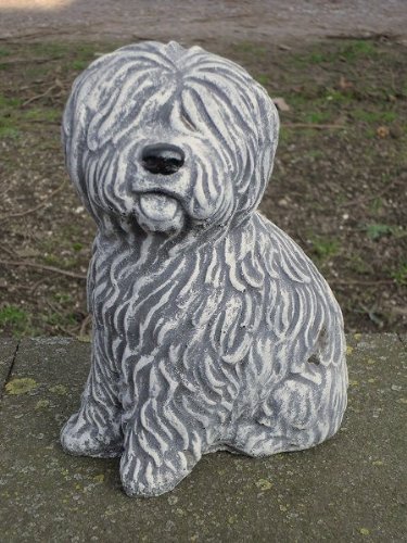 Steinfigur Hund Bobtail, Frostfest bis -30°C, massiver Steinguss von DS Steinfiguren