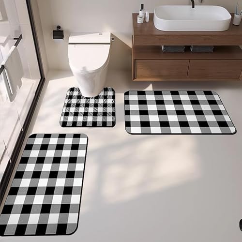 3-teiliges Badematten-Set – Kieselgur-Badematten im europäischen klassischen Stil, wasserabsorbierende Badematten mit U-förmigem WC-Vorleger, rutschfeste Gummi-Rückseite, waschbarer Teppich für von DSAoTeng