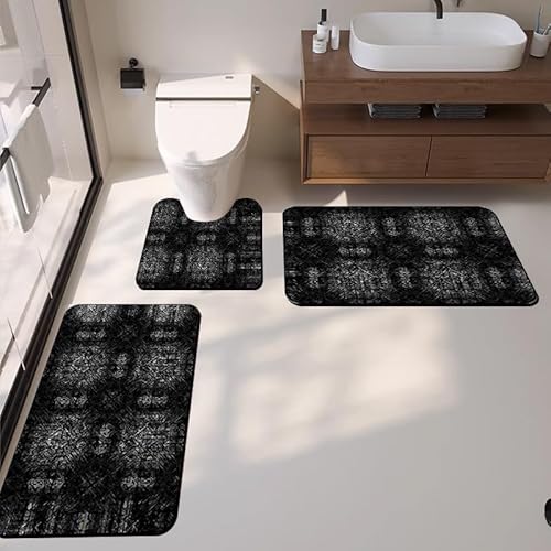 3-teiliges Badematten-Set – Kieselgur-Badematten im europäischen klassischen Stil, wasserabsorbierende Badematten mit U-förmigem WC-Vorleger, rutschfeste Gummi-Rückseite, waschbarer Teppich für von DSAoTeng