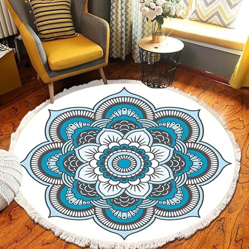 Boho-Teppich mit Quasten, modern, Baumwolle, gewebt, kreisförmig, geometrisch, dekorativ, minimalistisch, Bodenmatte für Wohnzimmer, Schlafzimmer, Sofa, Yoga, Meditation (#5,60 x 60 cm) von DSAoTeng