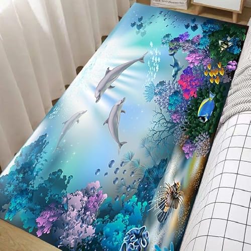 DSAoTeng 3D-Delfin-Läufer-Teppich – Unterwasserwelt-Thema, Samtteppich mit rutschfester Gummi-Unterseite, waschbar, schneidbar, Bodenmatte für Wohnzimmer, Schlafzimmer, Flur, Balkon, Heimdekoration DSAoTeng 3D-Delfin-Läufer-Teppich – Unterwasserwelt-Thema, Samtteppich mit rutschfester Gummi-Unterseite, waschbar, schneidbar, Bodenmatte für Wohnzimmer, Schlafzimmer, Flur, Balkon, Heimdekoration von DSAoTeng