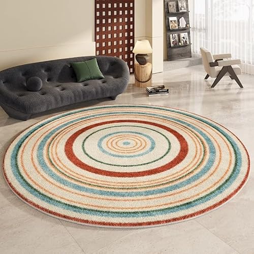 DSAoTeng Abstrakter runder Teppich im Bohemian-Stil, Vintage, schick, geometrische Linie, weicher Teppich, dicker Plüsch, rutschfeste Matte für Schlafzimmer, Wohnzimmer, Nachttisch, Sofa, Couchtisch von DSAoTeng