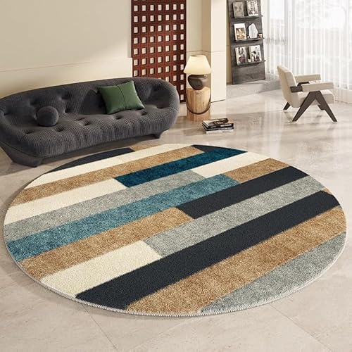 DSAoTeng Abstrakter runder Teppich im Bohemian-Stil, Vintage, schick, geometrische Linie, weicher Teppich, dicker Plüsch, rutschfeste Matte für Schlafzimmer, Wohnzimmer, Nachttisch, Sofa, Couchtisch von DSAoTeng